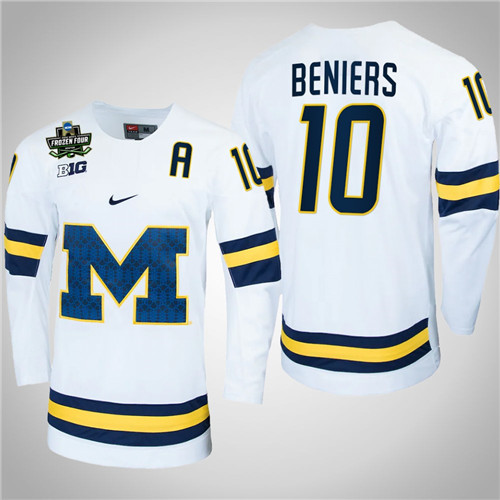 Michigan Wolverines 10 Matty Beniers NCAA Hockey 2022 Frozen Four Jersey White