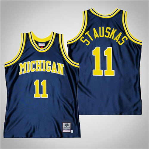 Michigan Wolverines 11 Nik Stauskas Alumni Basketball Throwback Jersey Navy