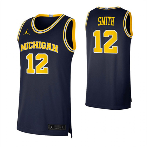 Michigan Wolverines 12 Mike Smith Basketball Swingman Jersey Navy