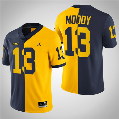 Michigan Wolverines 13 Jake Moody College Football Split Edition Jersey Navy Maize
