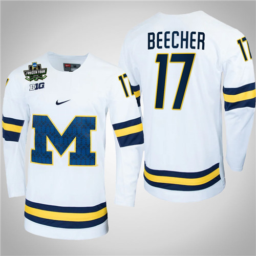 Michigan Wolverines 17 Johnny Beecher NCAA Hockey 2022 Frozen Four Jersey White