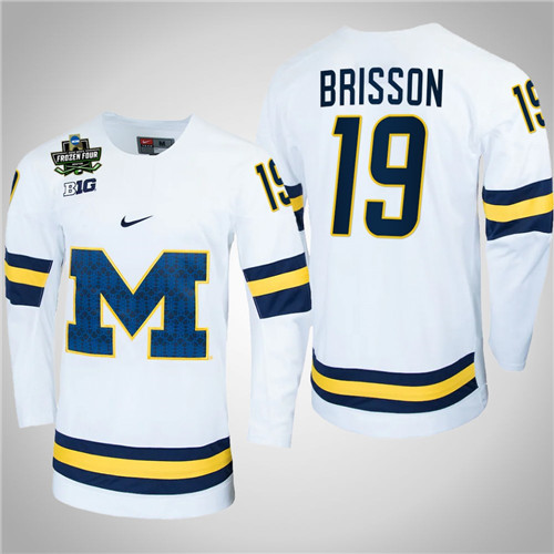 Michigan Wolverines 19 Brendan Brisson NCAA Hockey 2022 Frozen Four Jersey White