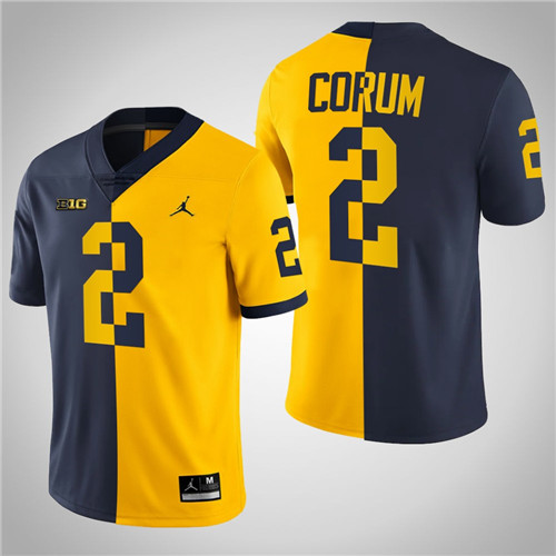 Michigan Wolverines 2 Blake Corum College Football Split Edition Jersey Navy Maize