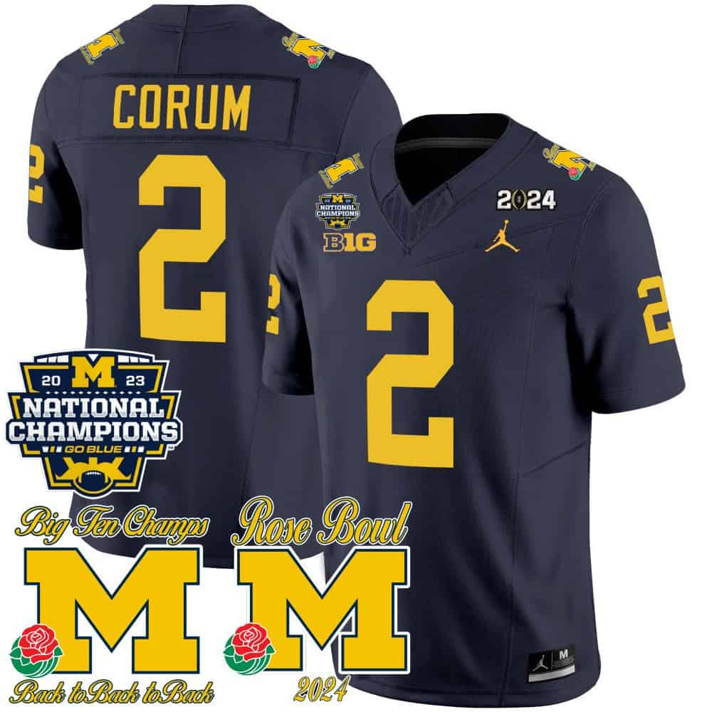 Michigan Wolverines 2023 National Champions & Rose Bowl Patch Vapor  Football Jersey- All Stitched Navy #2 Blake Corum