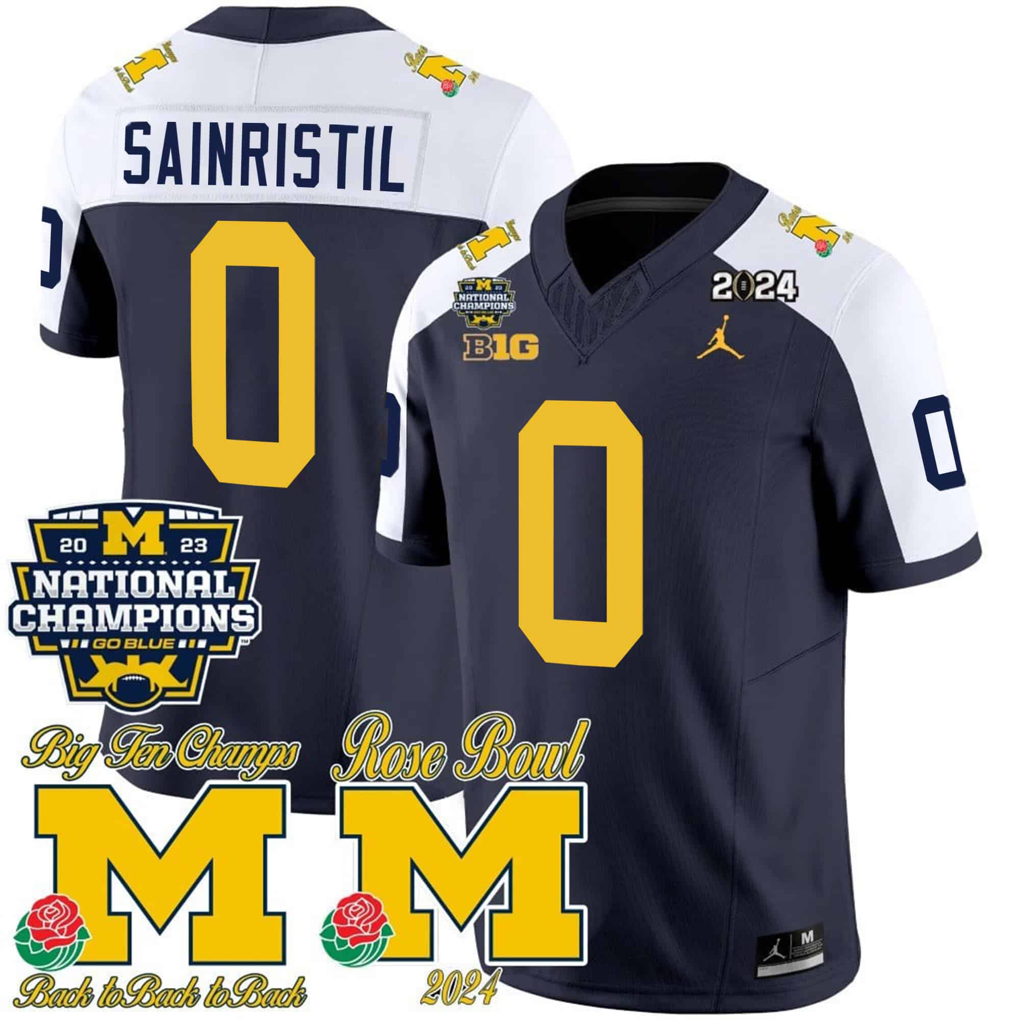 Michigan Wolverines 2023 National Champions & Rose Bowl Patch Vapor Football Jersey- All Stitched Alternate  #0 Mike Sainristil