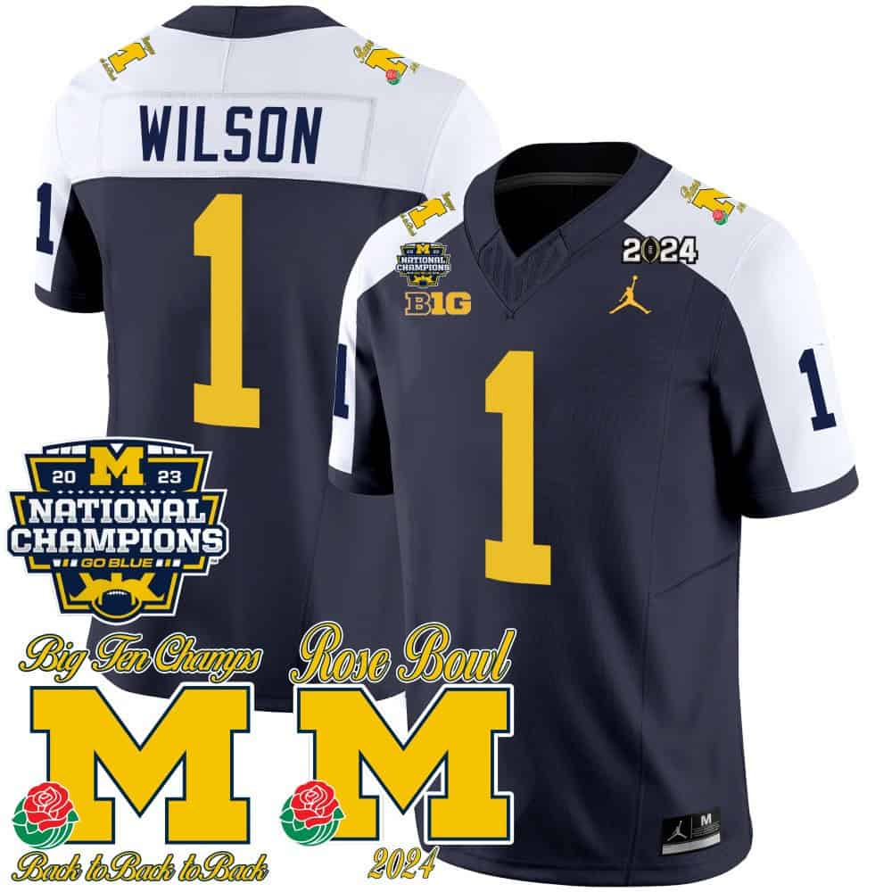 Michigan Wolverines 2023 National Champions & Rose Bowl Patch Vapor Football Jersey- All Stitched Alternate #1 Roman Wilson