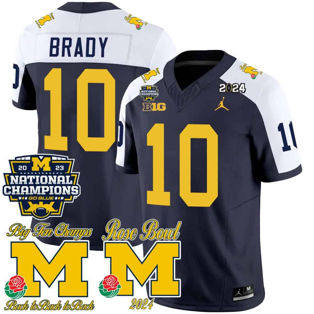 Michigan Wolverines 2023 National Champions & Rose Bowl Patch Vapor Football Jersey- All Stitched Alternate #10 Tom Brady