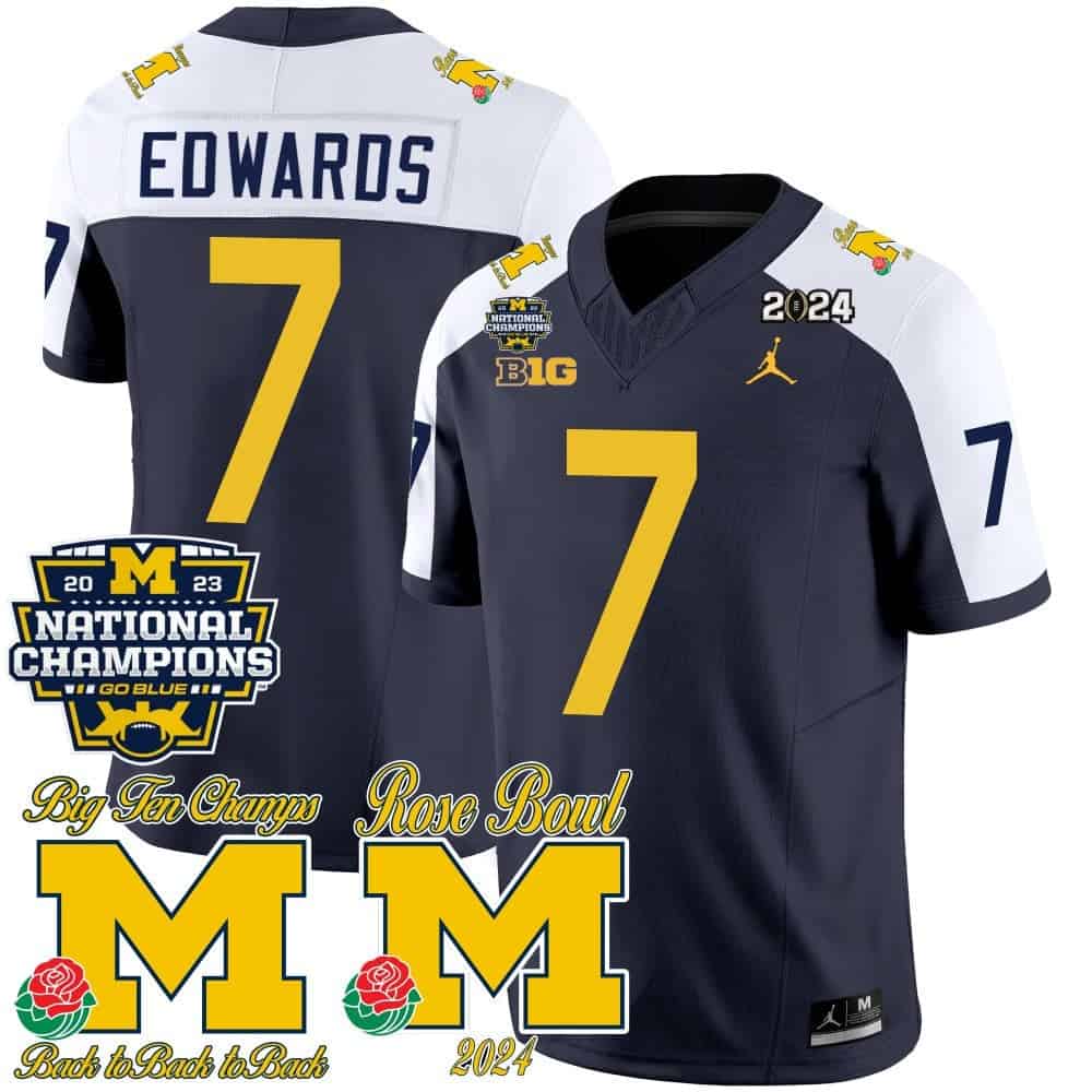 Michigan Wolverines 2023 National Champions & Rose Bowl Patch Vapor Football Jersey- All Stitched Alternate #7 Donovan Edwards