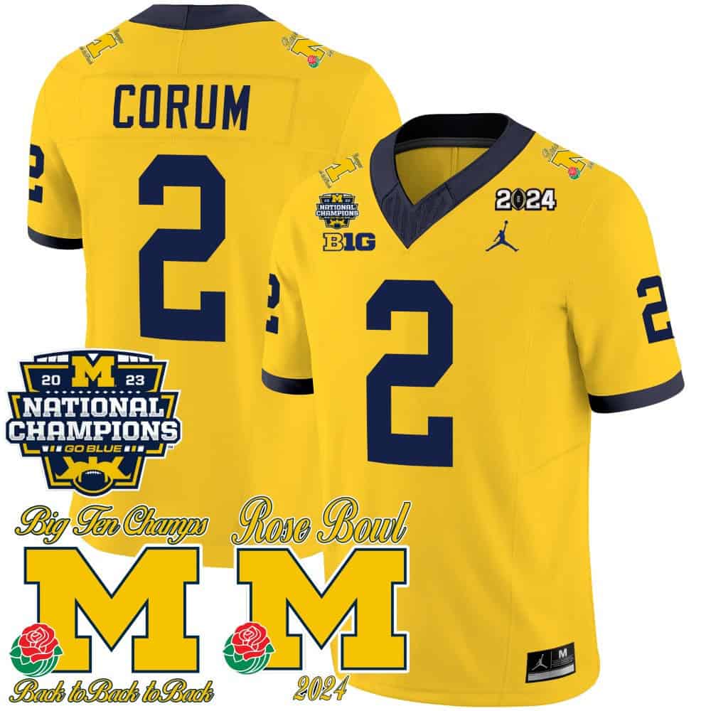 Michigan Wolverines 2023 National Champions & Rose Bowl Patch Vapor Football Jersey- All Stitched Maize #2 Blake Corum