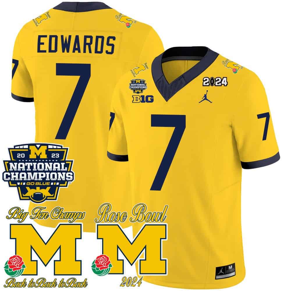 Michigan Wolverines 2023 National Champions & Rose Bowl Patch Vapor Football Jersey- All Stitched Maize #7 Donovan Edwards