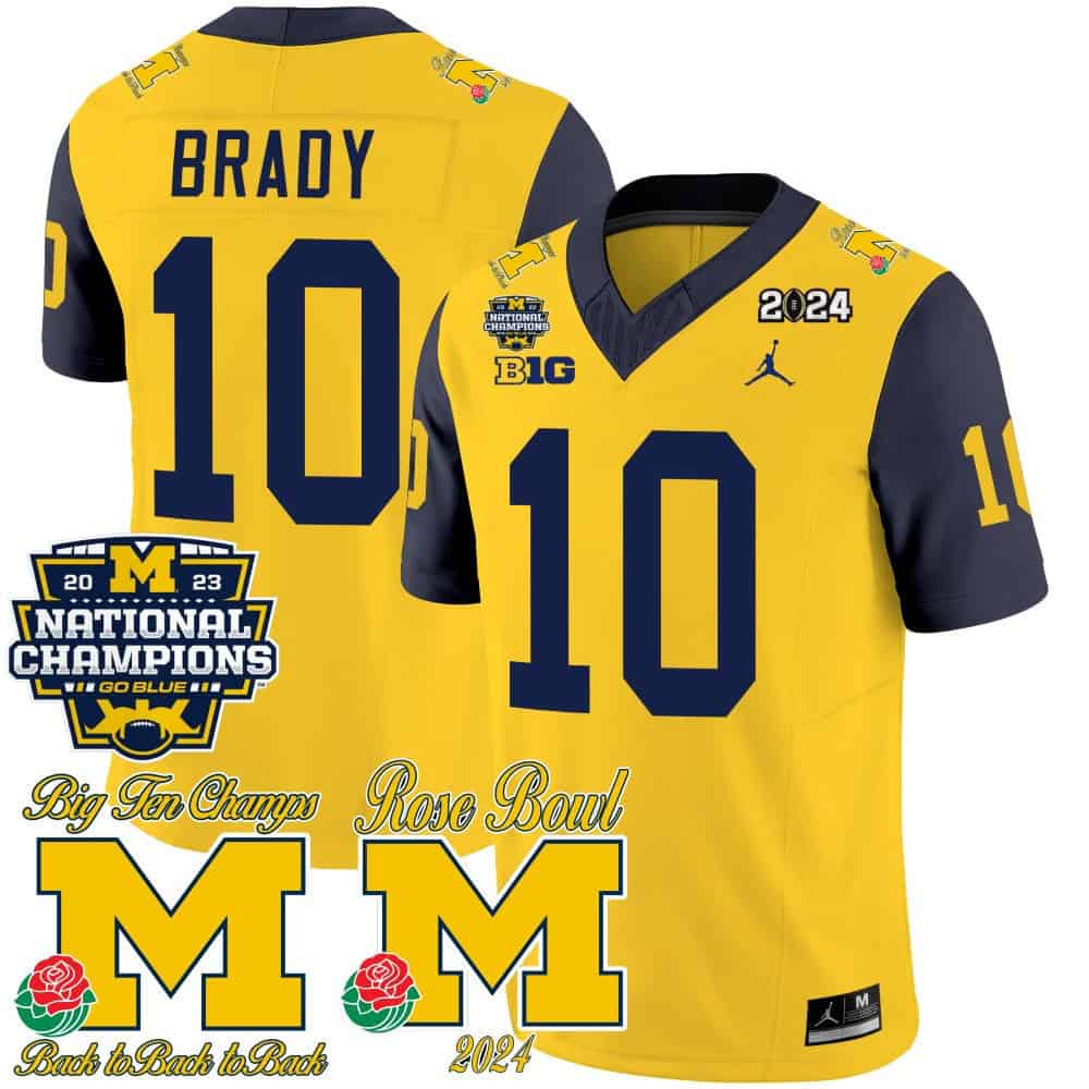 Michigan Wolverines 2023 National Champions & Rose Bowl Patch Vapor Football Jersey- All Stitched Navy Sleeve #10 Tom Brady