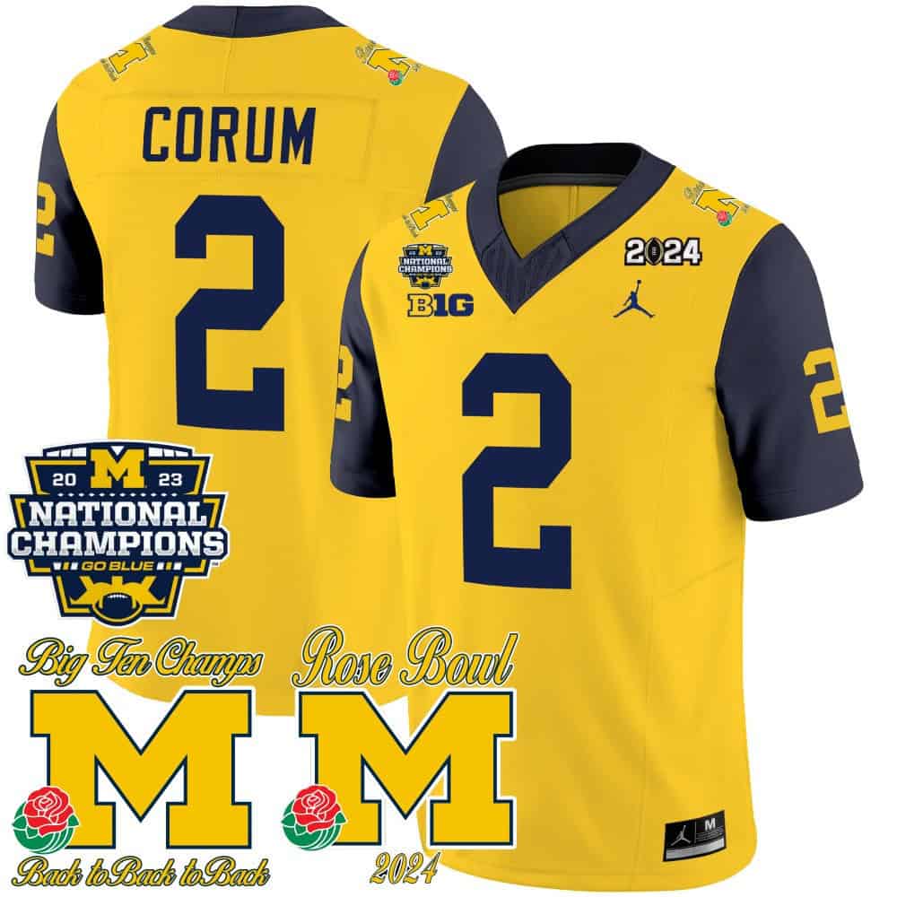 Michigan Wolverines 2023 National Champions & Rose Bowl Patch Vapor Football Jersey- All Stitched Navy Sleeve #2 Blake Corum