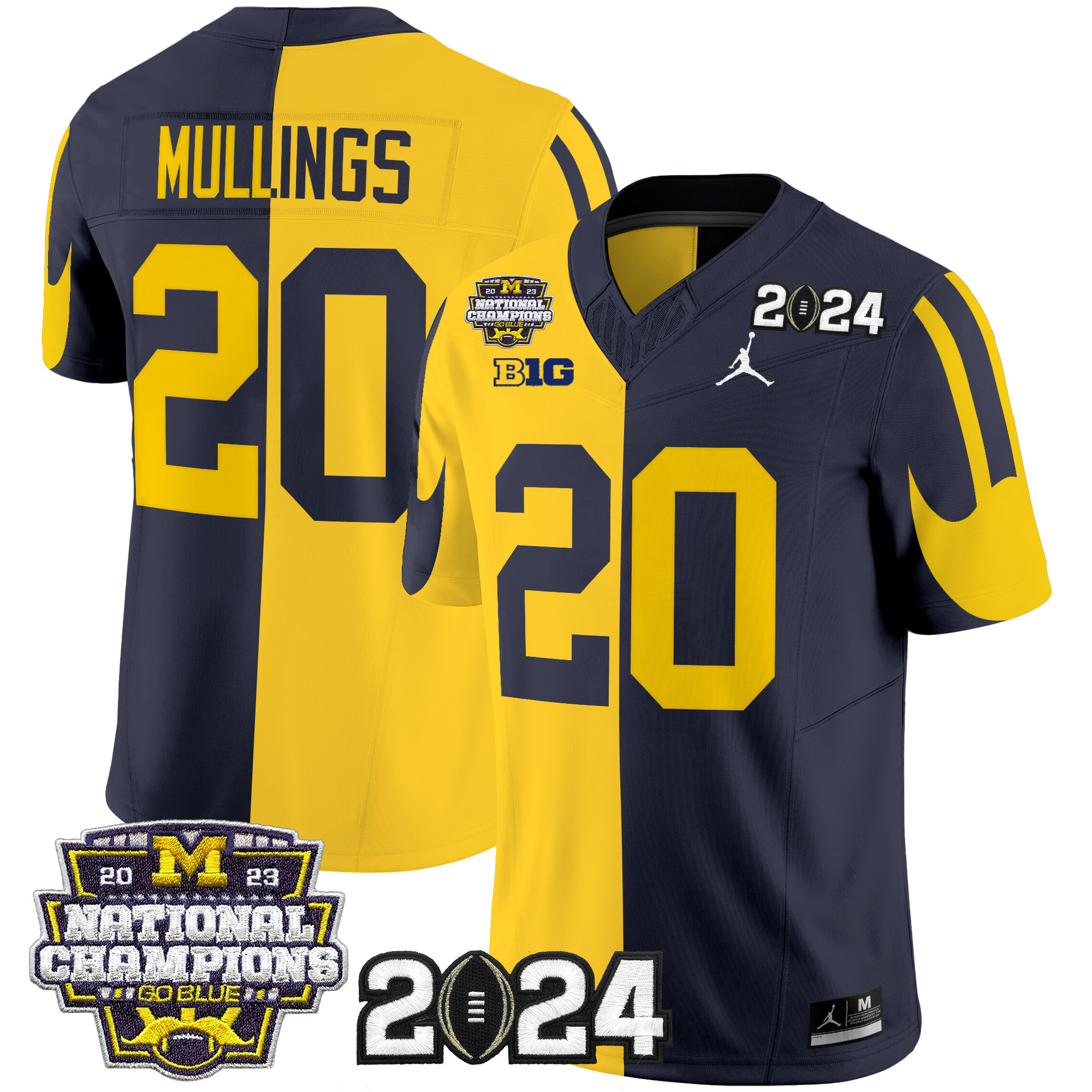 Michigan Wolverines 2024 CFP & National Champions Patch Vapor Limited Football Jersey - All Stitched  #20 KALEL MULLINGS