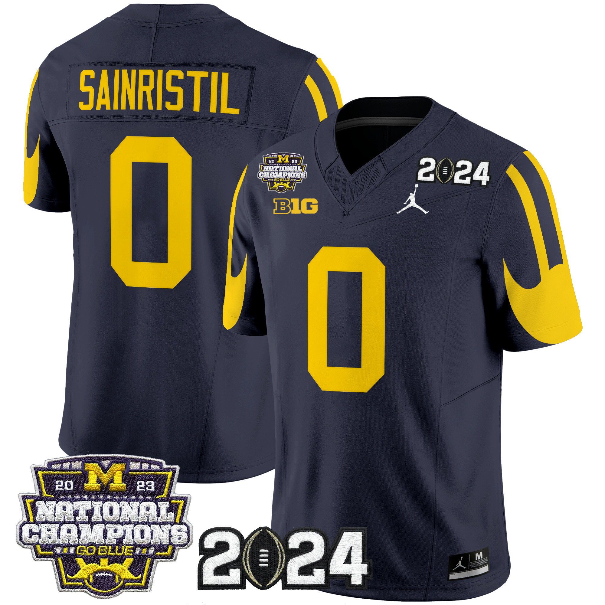 Michigan Wolverines 2024 CFP & National Champions Patch Vapor Limited Football Jersey - All Stitched   NAVY #0 MIKE SAINRISTIL