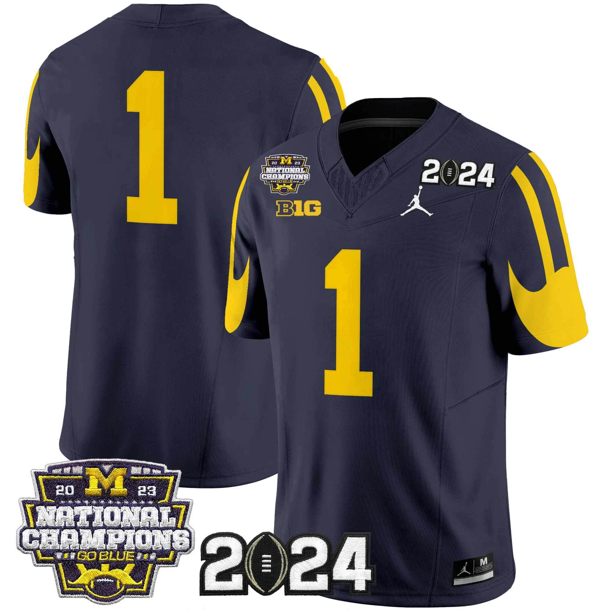 Michigan Wolverines 2024 CFP & National Champions Patch Vapor Limited Football Jersey - All Stitched   NAVY #1 no name