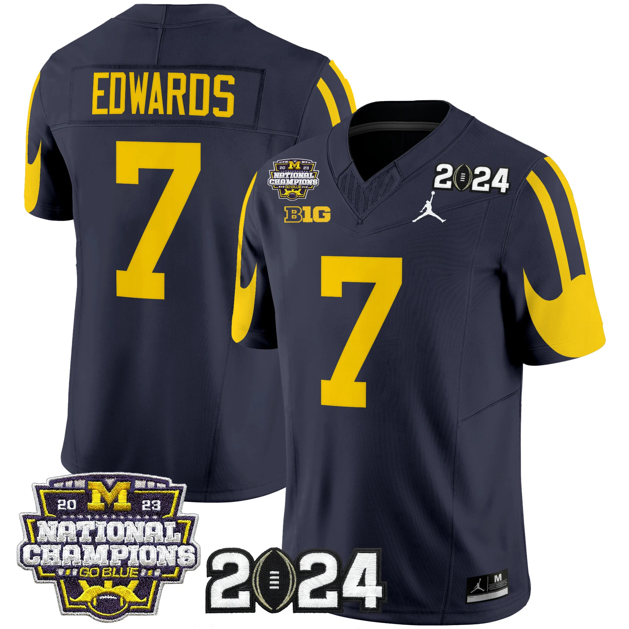 Michigan Wolverines 2024 CFP & National Champions Patch Vapor Limited Football Jersey - All Stitched   NAVY #7 DONOVAN EDWARDS