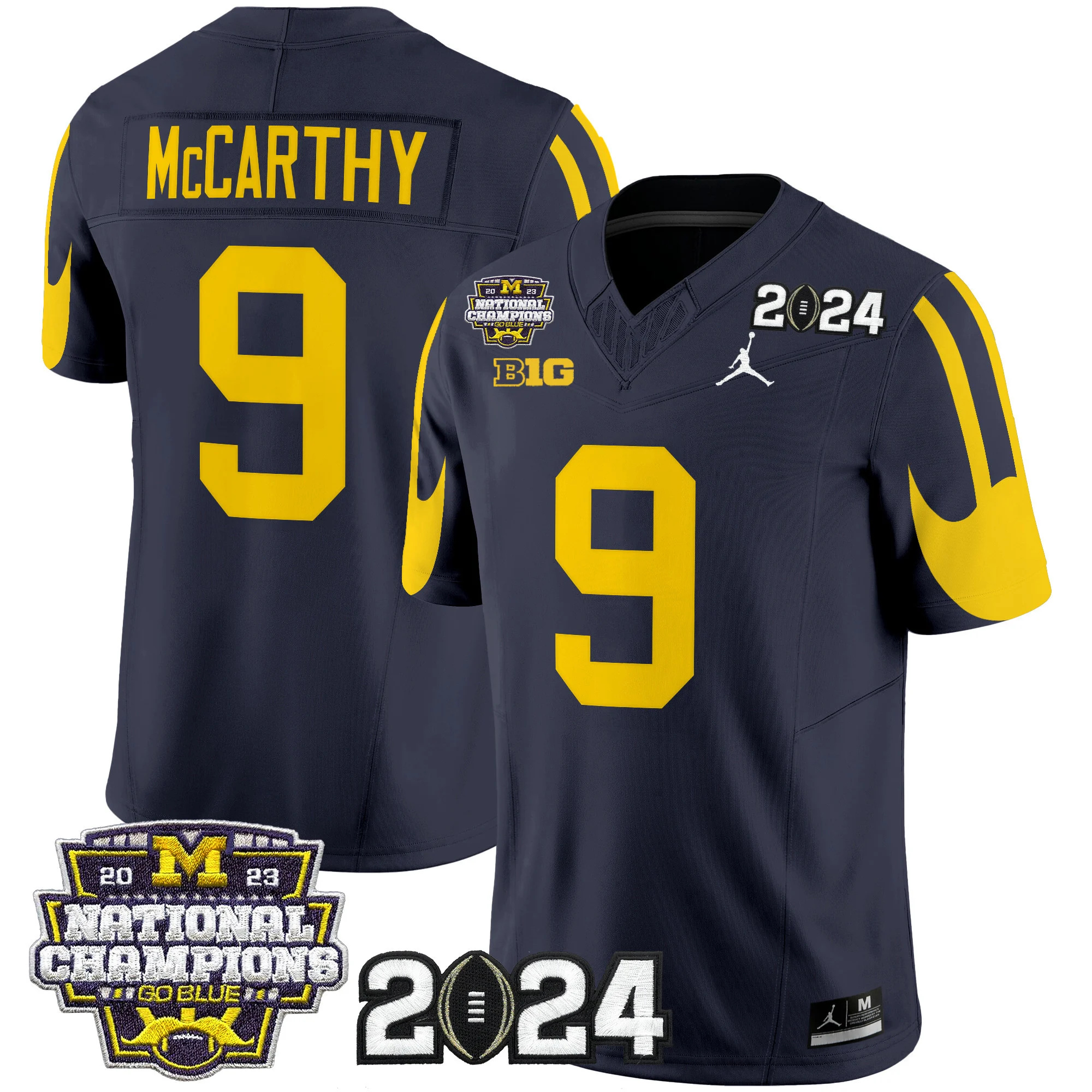 Michigan Wolverines 2024 CFP & National Champions Patch Vapor Limited Football Jersey - All Stitched   NAVY #9 J.J. MCCARTHY