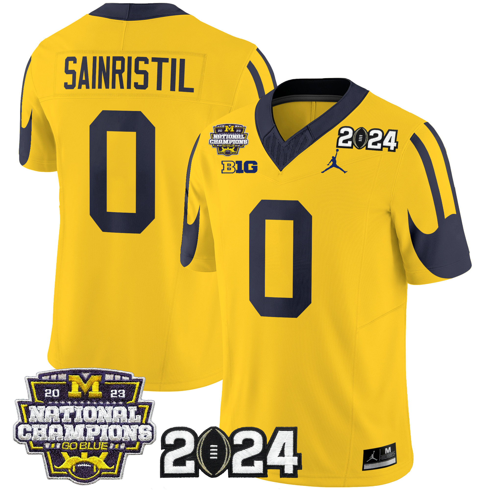 Michigan Wolverines 2024 CFP & National Champions Patch Vapor Limited Football Jersey - All Stitched MAIZE #0 MIKE SAINRISTIL