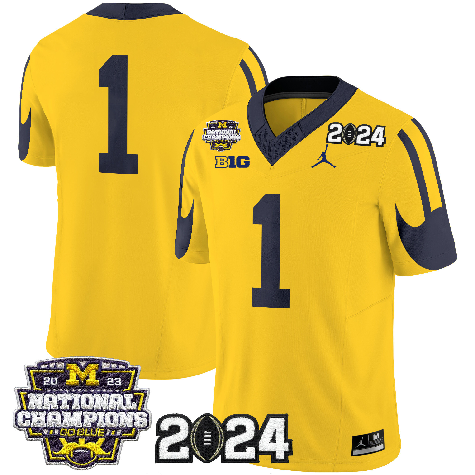 Michigan Wolverines 2024 CFP & National Champions Patch Vapor Limited Football Jersey - All Stitched MAIZE #1 no name
