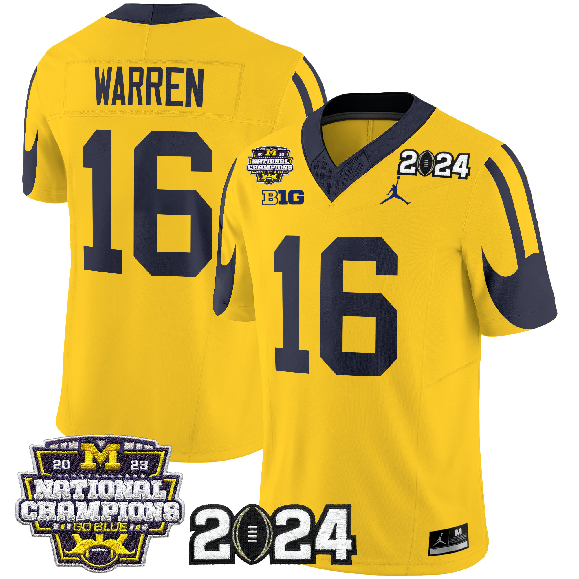 Michigan Wolverines 2024 CFP & National Champions Patch Vapor Limited Football Jersey - All Stitched MAIZE #16 DAVIS WARREN