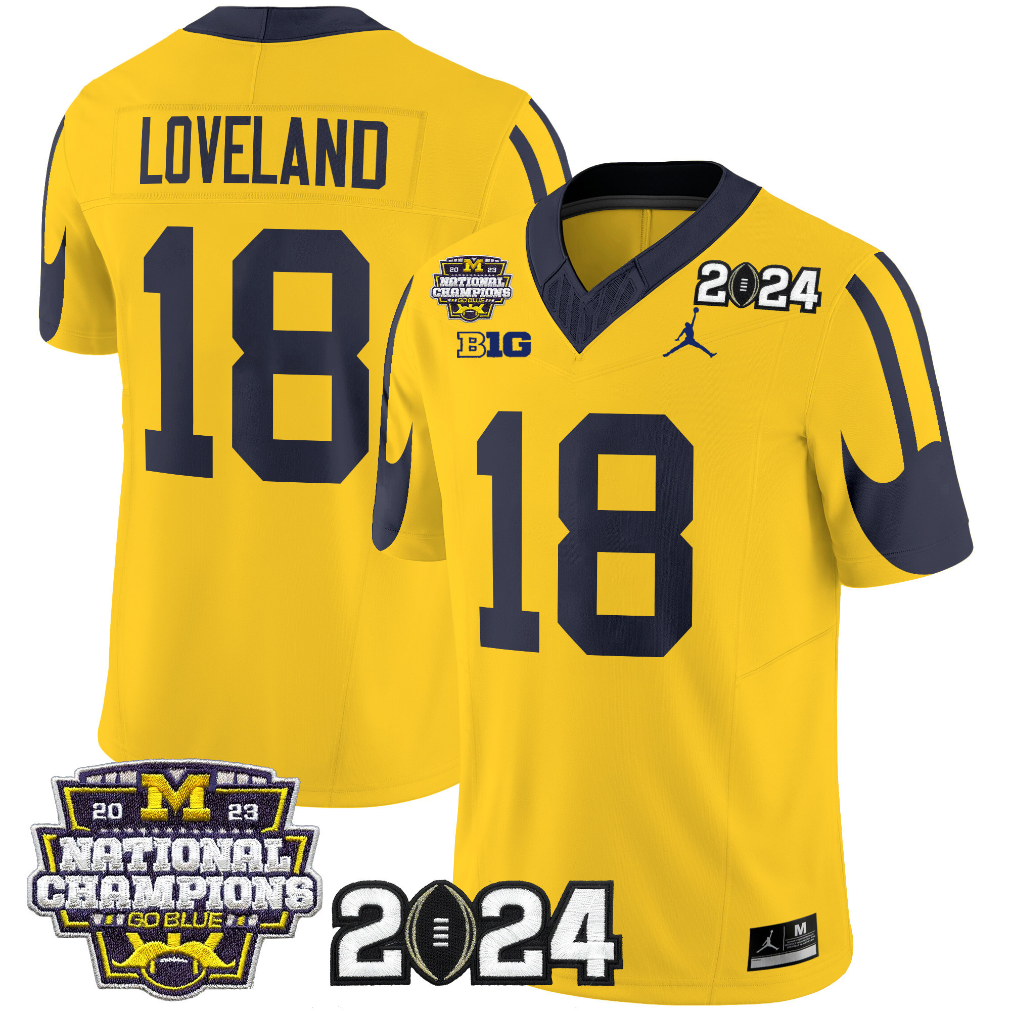 Michigan Wolverines 2024 CFP & National Champions Patch Vapor Limited Football Jersey - All Stitched MAIZE #18 COLSTON LOVELAND