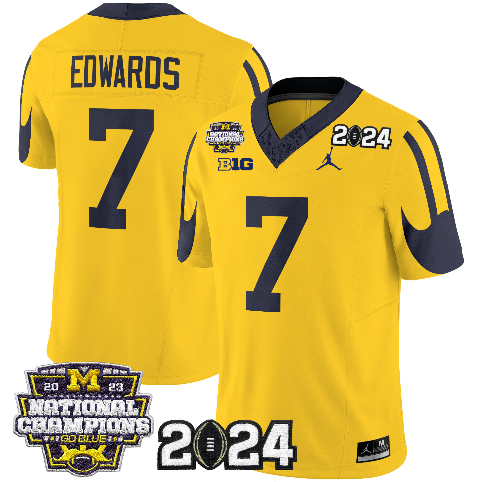 Michigan Wolverines 2024 CFP & National Champions Patch Vapor Limited Football Jersey - All Stitched MAIZE #7 DONOVAN EDWARDS