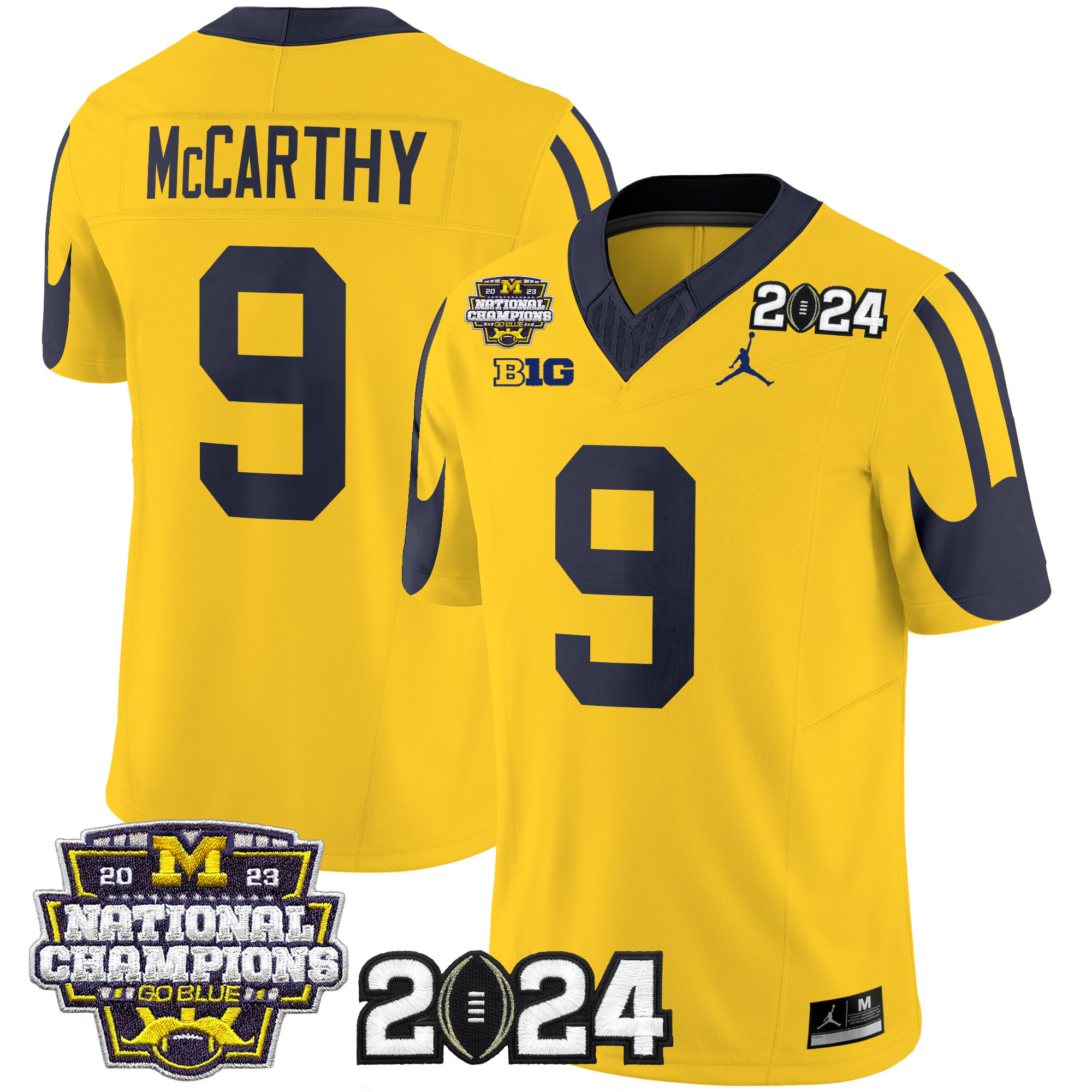 Michigan Wolverines 2024 CFP & National Champions Patch Vapor Limited Football Jersey - All Stitched MAIZE #9 J.J. MCCARTHY