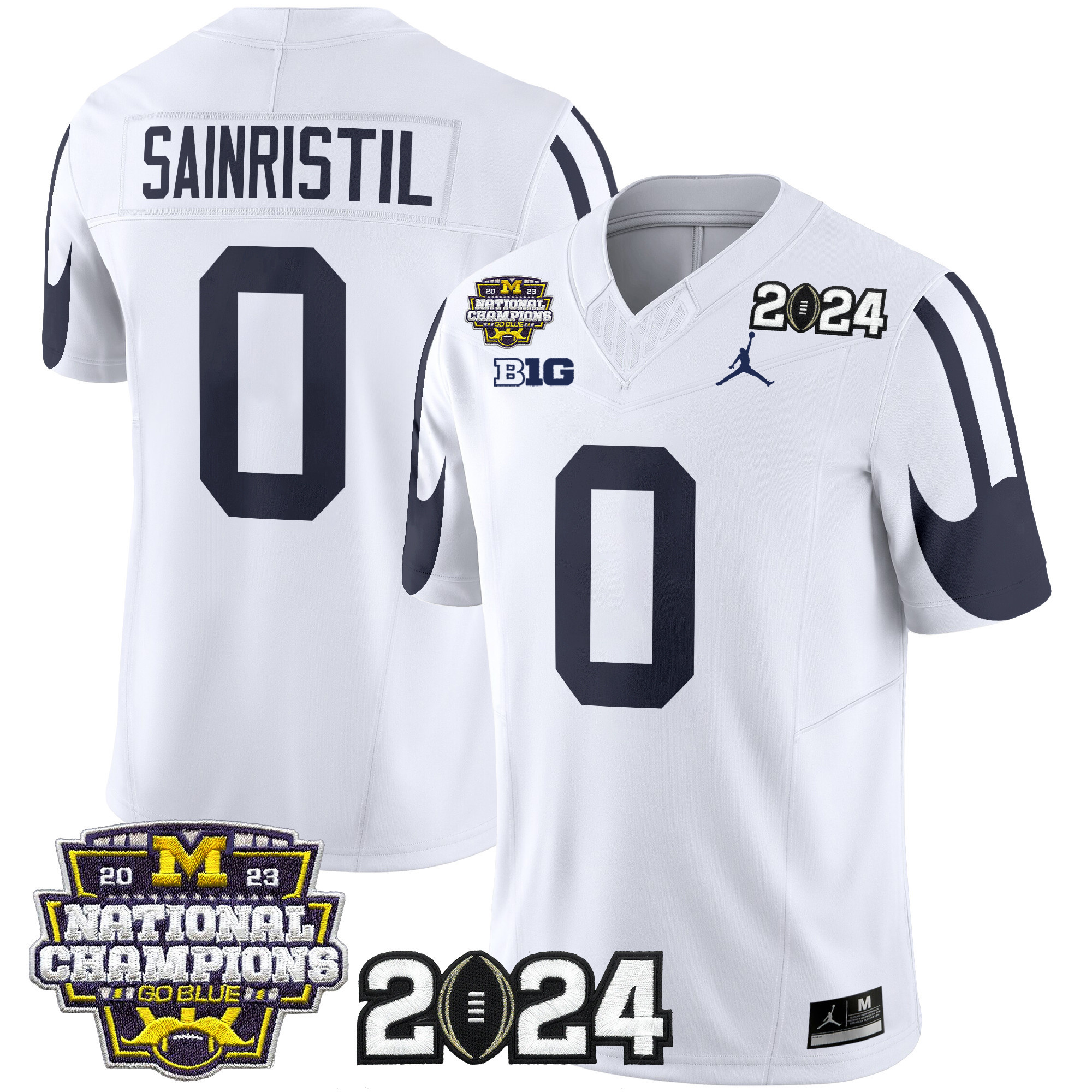 Michigan Wolverines 2024 CFP & National Champions Patch Vapor Limited Football Jersey - All Stitched WHITE #0 MIKE SAINRISTIL