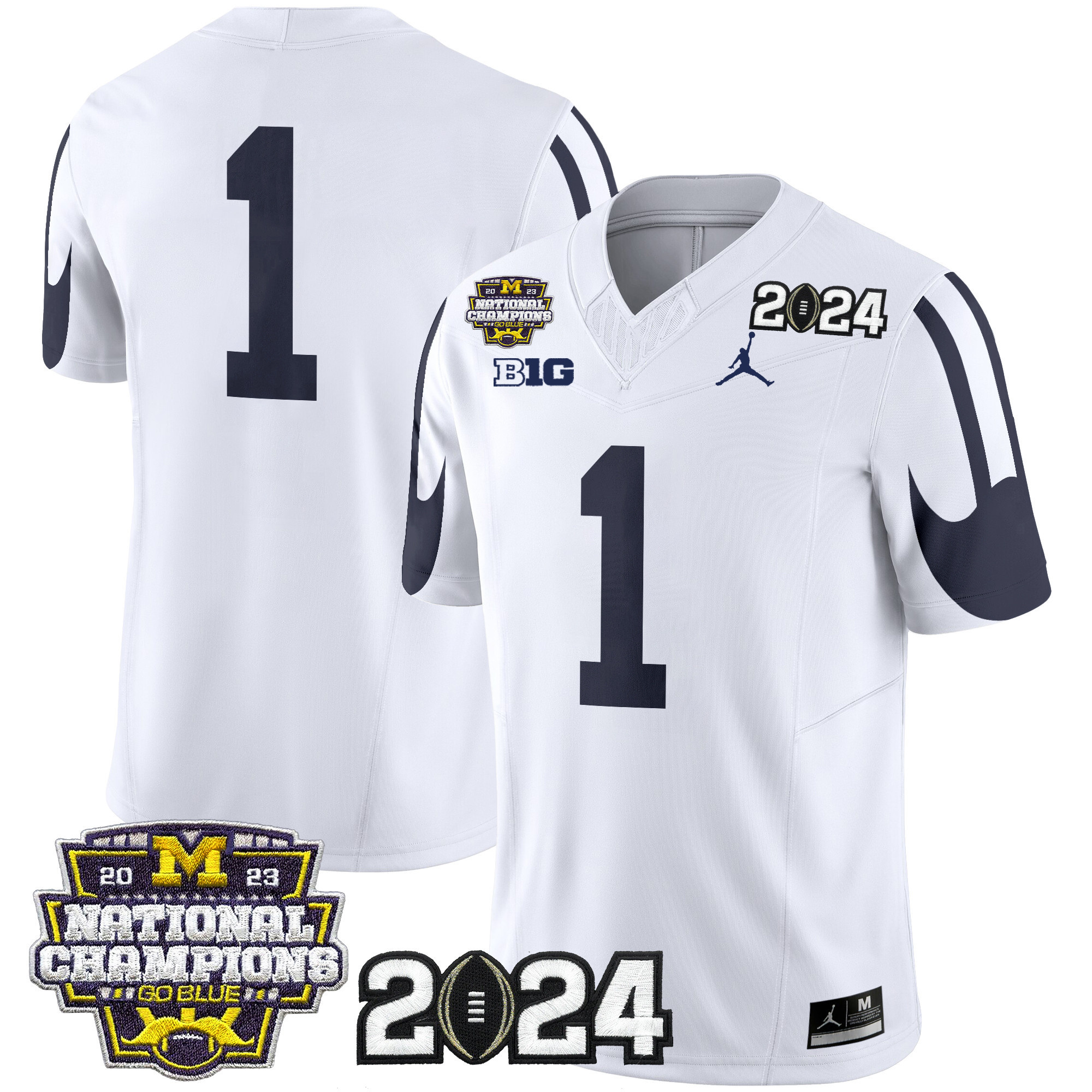 Michigan Wolverines 2024 CFP & National Champions Patch Vapor Limited Football Jersey - All Stitched WHITE #1 no name