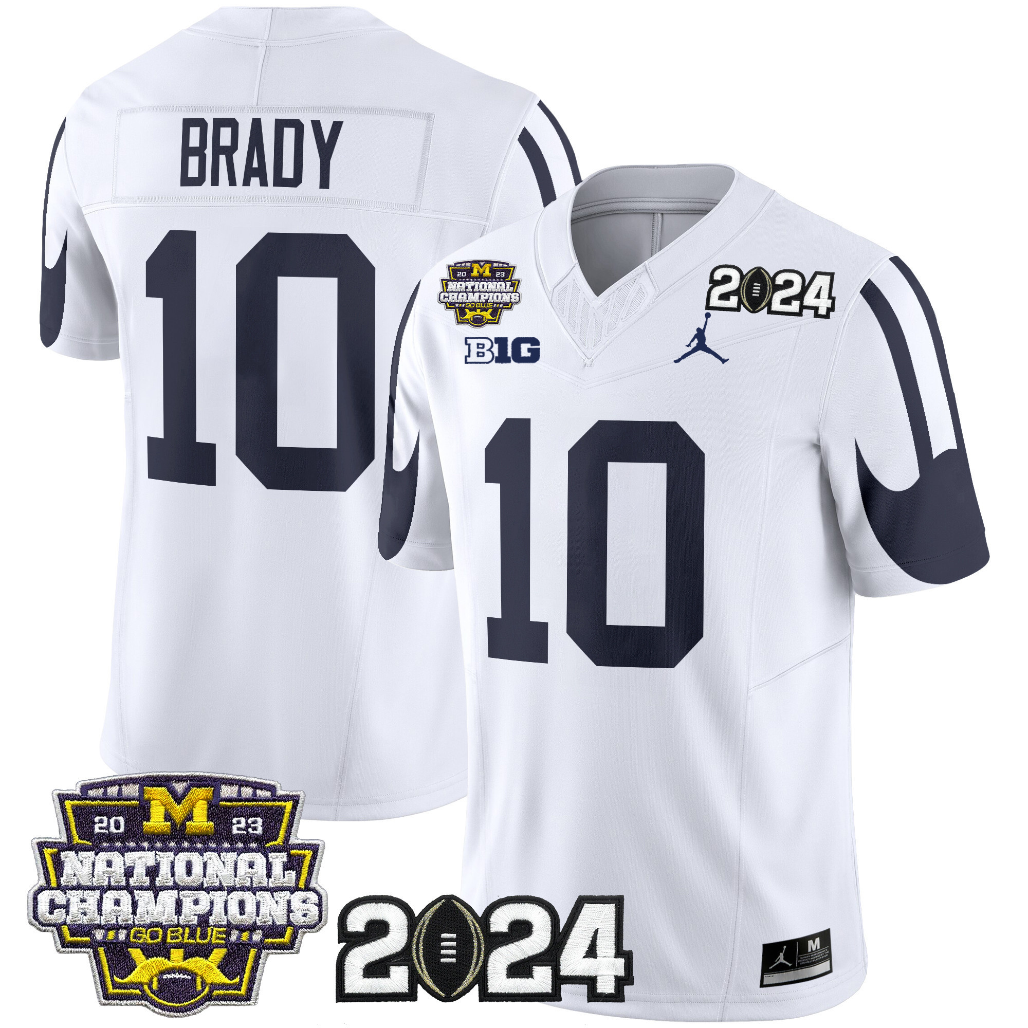 Michigan Wolverines 2024 CFP & National Champions Patch Vapor Limited Football Jersey - All Stitched WHITE #10 TOM BRADY