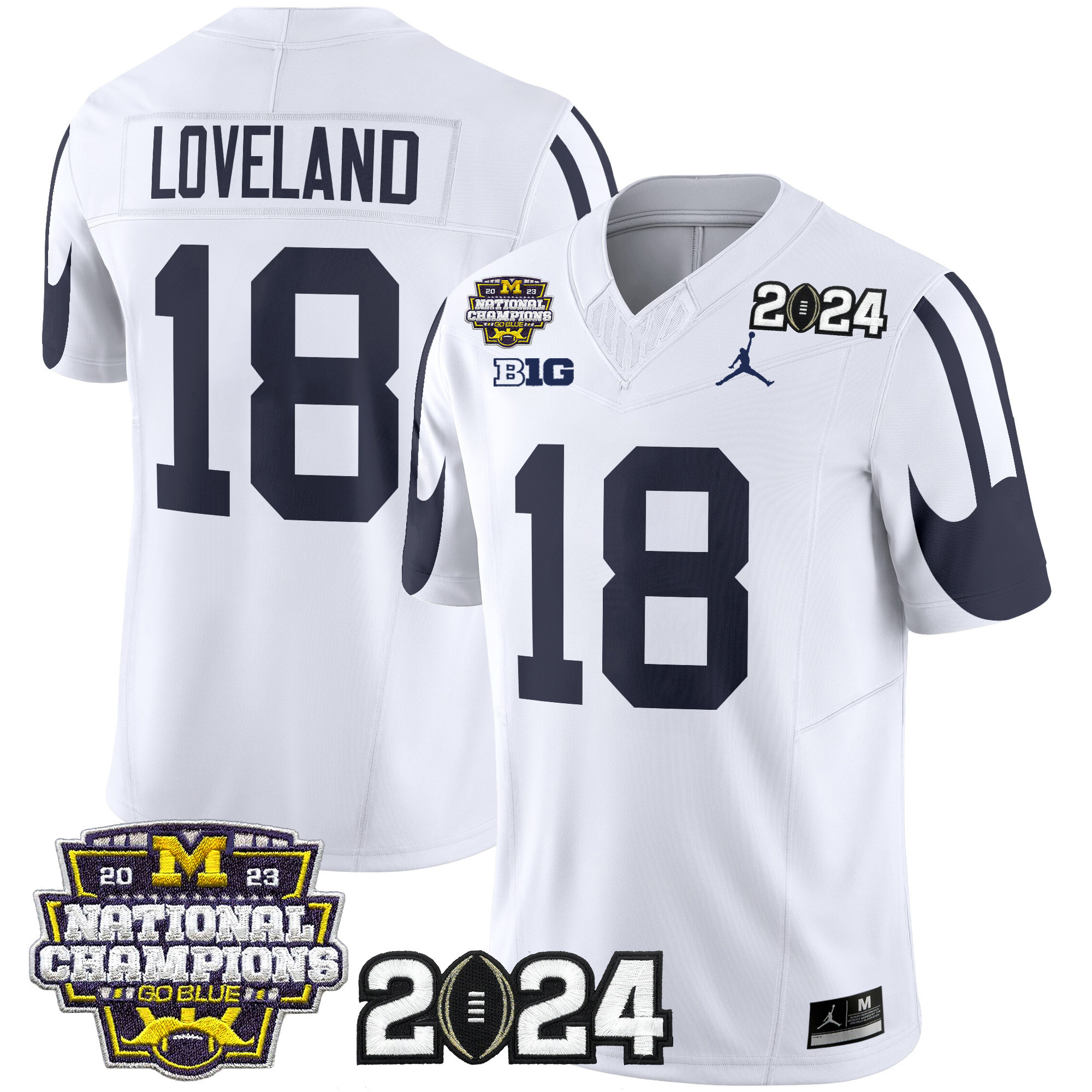 Michigan Wolverines 2024 CFP & National Champions Patch Vapor Limited Football Jersey - All Stitched WHITE #18 COLSTON  LOVELAND