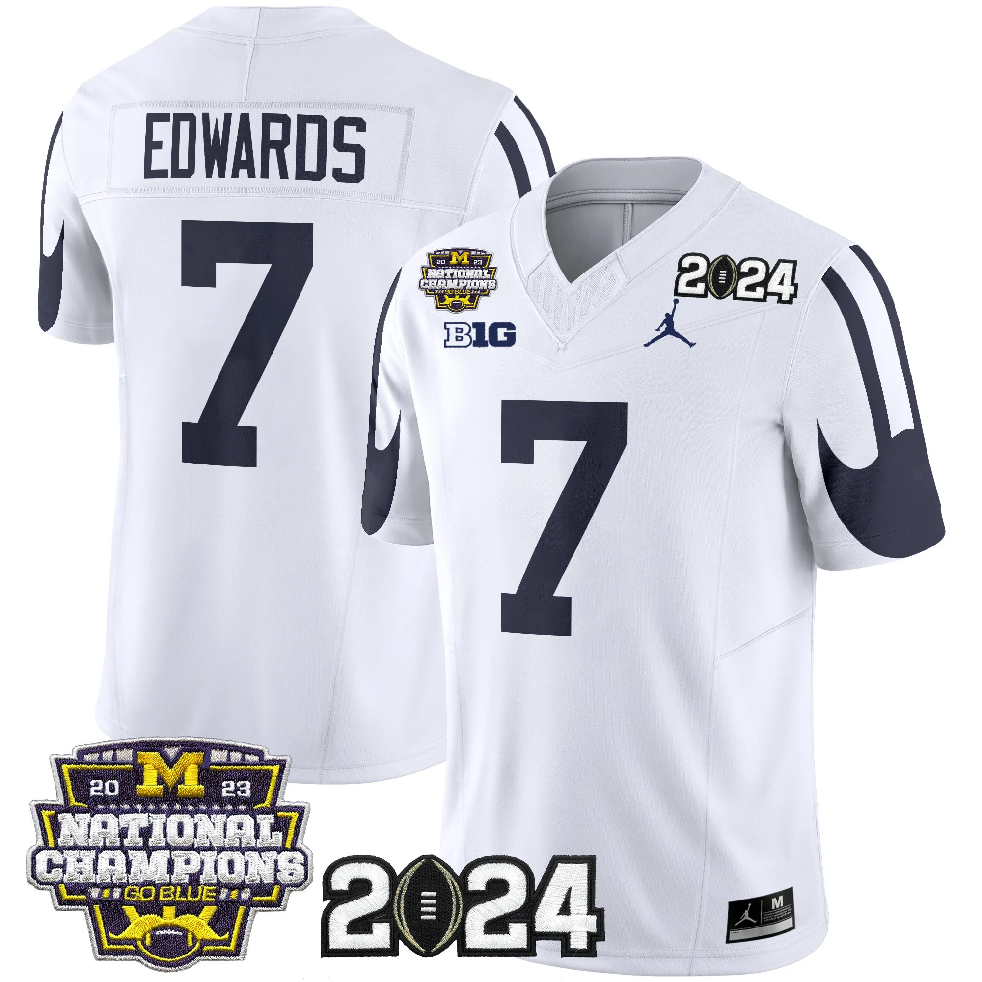 Michigan Wolverines 2024 CFP & National Champions Patch Vapor Limited Football Jersey - All Stitched WHITE #7 DONOVAN EDWARDS