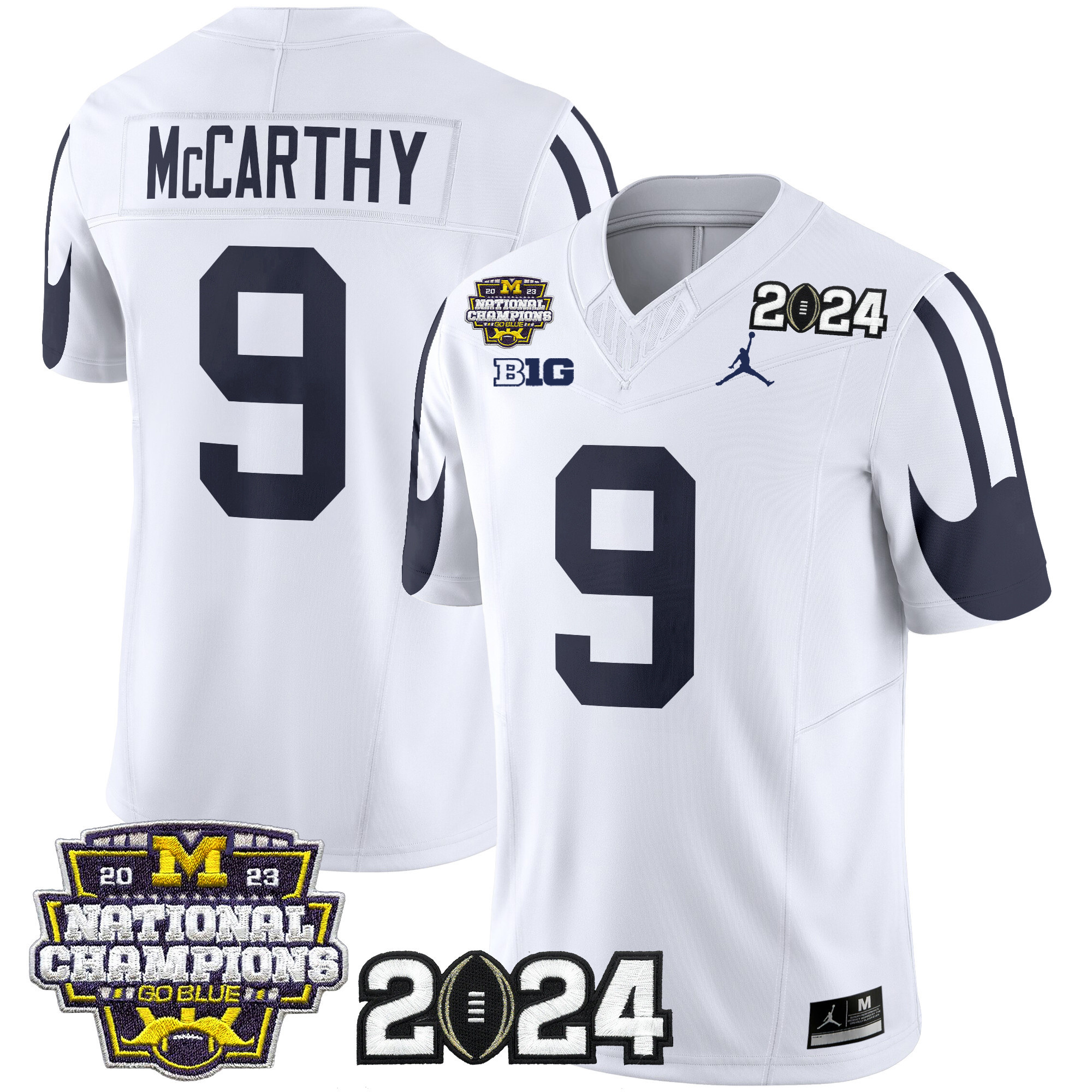 Michigan Wolverines 2024 CFP & National Champions Patch Vapor Limited Football Jersey - All Stitched WHITE #9 J.J. MCCARTHY