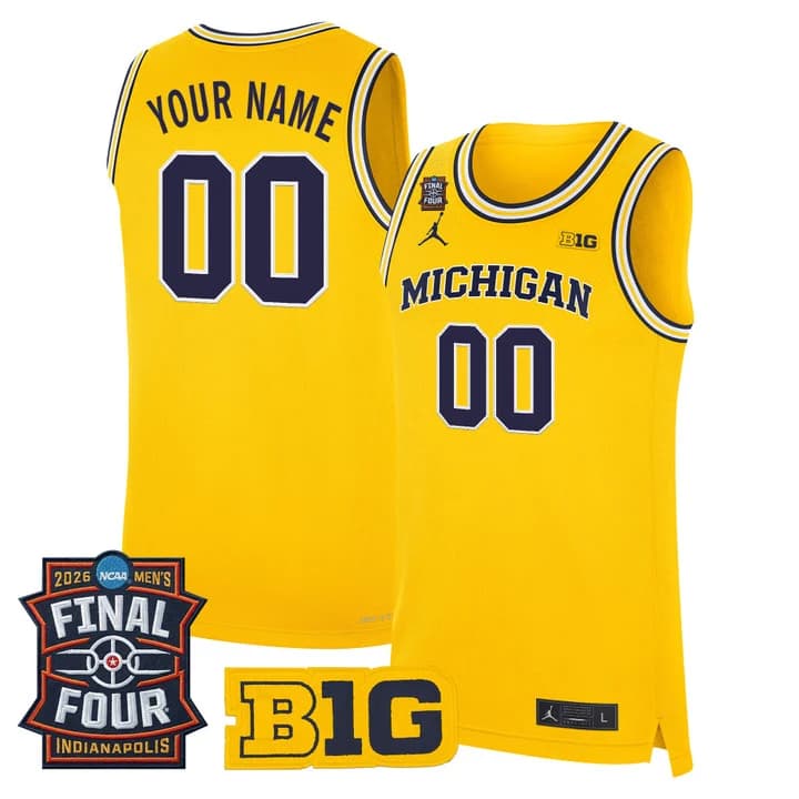 Michigan Wolverines 2026 Final Four Patch Custom Basketball Jersey -   All Stitched