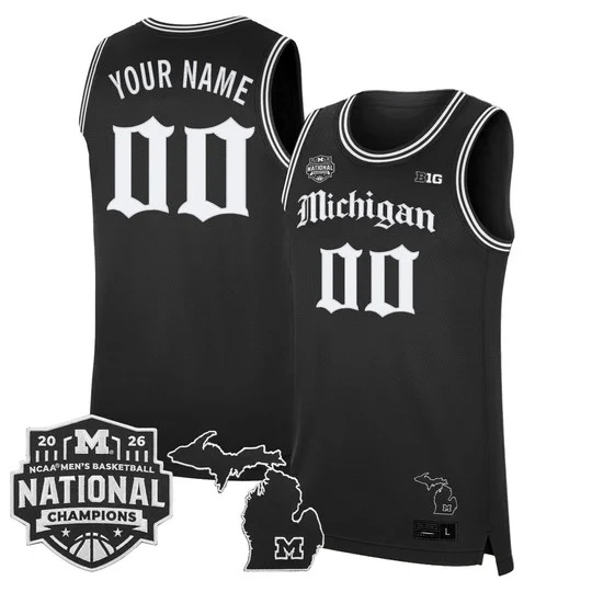 Michigan Wolverines 2026 National  Champions Patch Custom Basketball Jersey - Gothic Edition - All Stitched