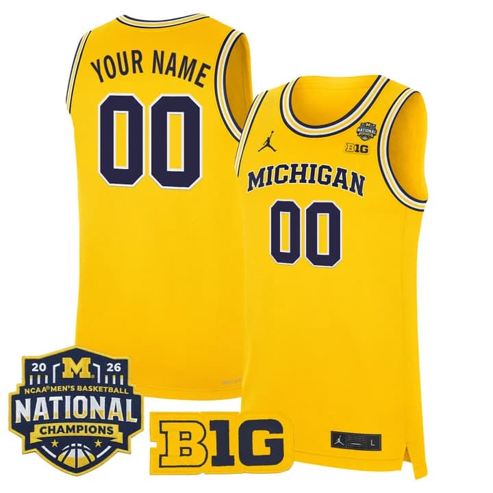 Michigan Wolverines 2026 National Champions Patch Basketball  Custom Jersey - All Stitched