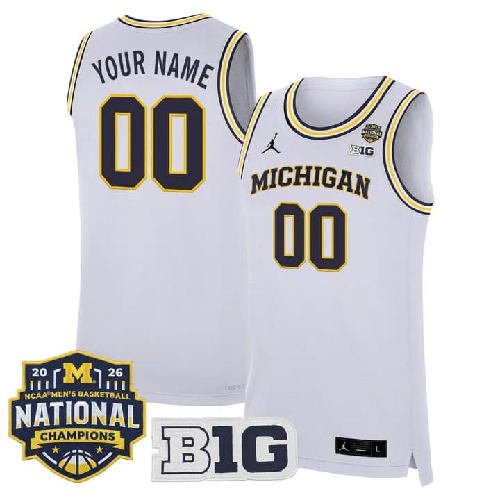 Michigan Wolverines 2026 National Champions Patch Basketball Custom Jersey    - All Stitched