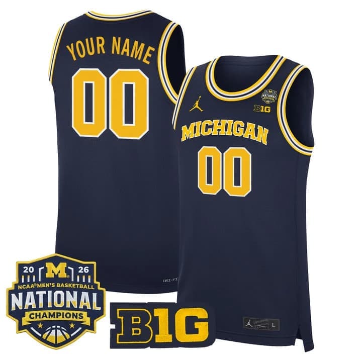 Michigan Wolverines 2026 National Champions Patch Basketball Custom Jersey -   All Stitched