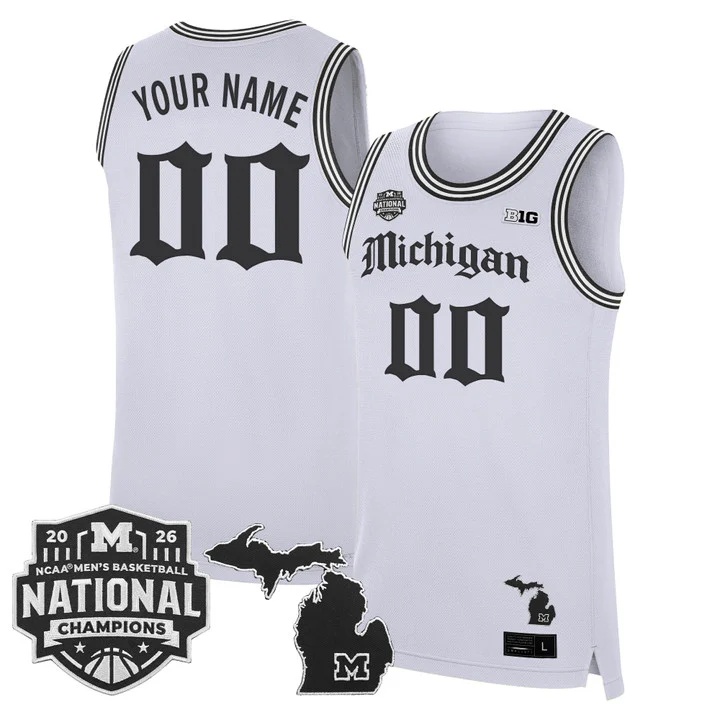 Michigan Wolverines 2026 National Champions Patch Custom Basketball Jersey - Gothic Edition - All Stitched