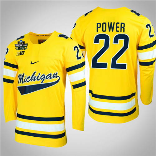 Michigan Wolverines 22 Owen Power NCAA Hockey 2022 Frozen Four Jersey Maize