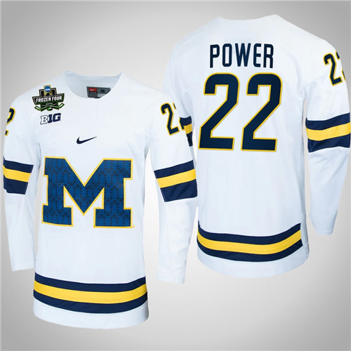 Michigan Wolverines 22 Owen Power NCAA Hockey 2022 Frozen Four Jersey White