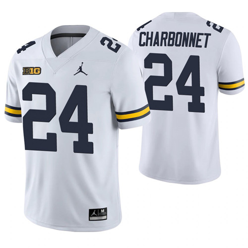 Michigan Wolverines 24 Zach Charbonnet Game College Football Jersey White