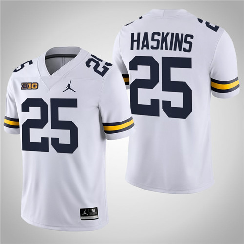 Michigan Wolverines 25 Hassan Haskins Game College Football Jersey White