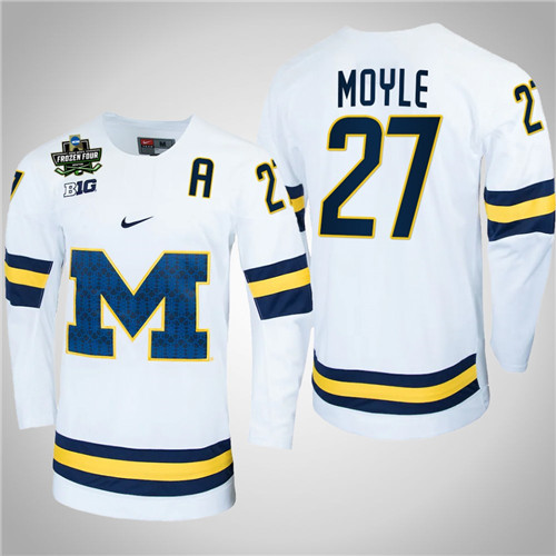 Michigan Wolverines 27 Nolan Moyle NCAA Hockey 2022 Frozen Four Jersey White