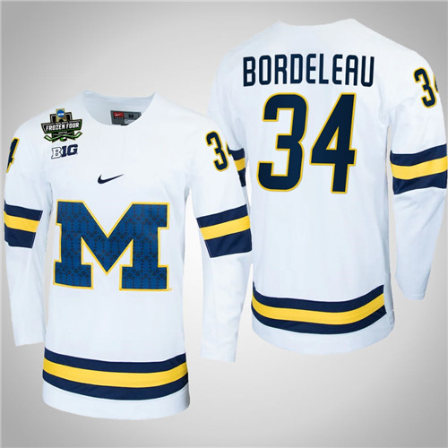 Michigan Wolverines 34 Thomas Bordeleau NCAA Hockey 2022 Frozen Four Jersey White