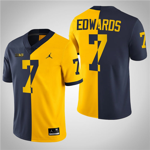 Michigan Wolverines 7 Donovan Edwards College Football Split Edition Jersey Navy Maize