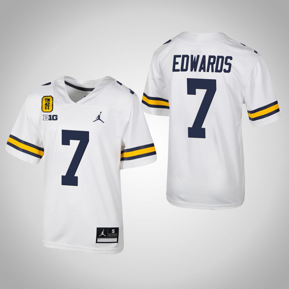 Michigan Wolverines 7 Donovan Edwards Football TM 42 Jersey White