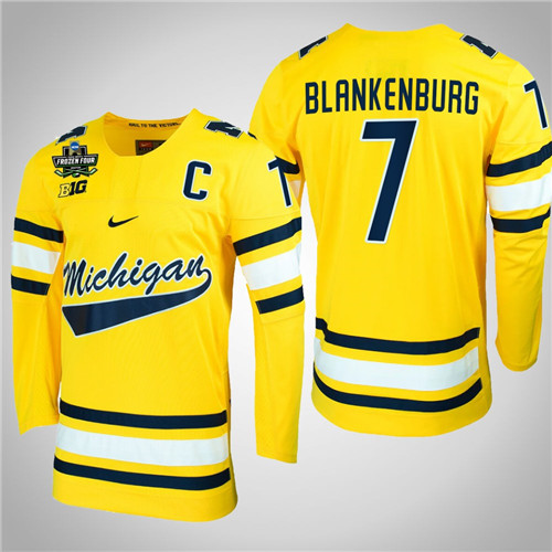 Michigan Wolverines 7 Nick Blankenburg NCAA Hockey 2022 Frozen Four Jersey Maize