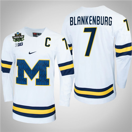 Michigan Wolverines 7 Nick Blankenburg NCAA Hockey 2022 Frozen Four Jersey White
