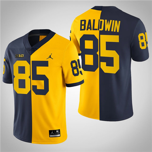 Michigan Wolverines 85 Daylen Baldwin College Football Split Edition Jersey Navy Maize